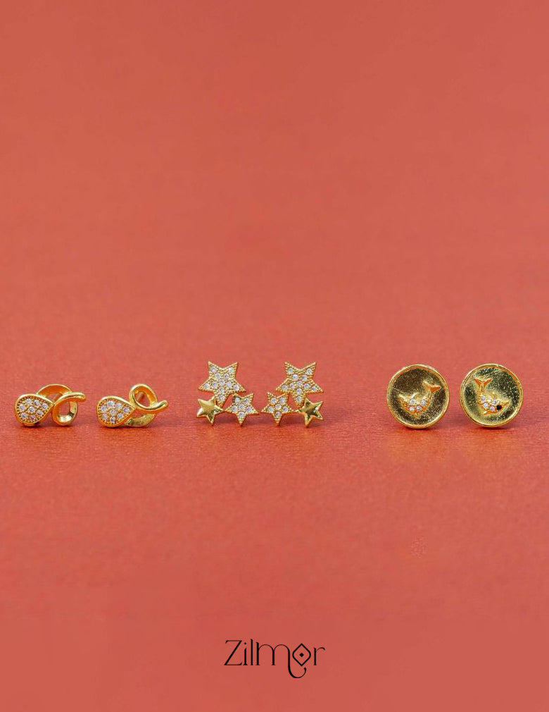 KJ101197 - Combo stud Earrings (Gold Toned)