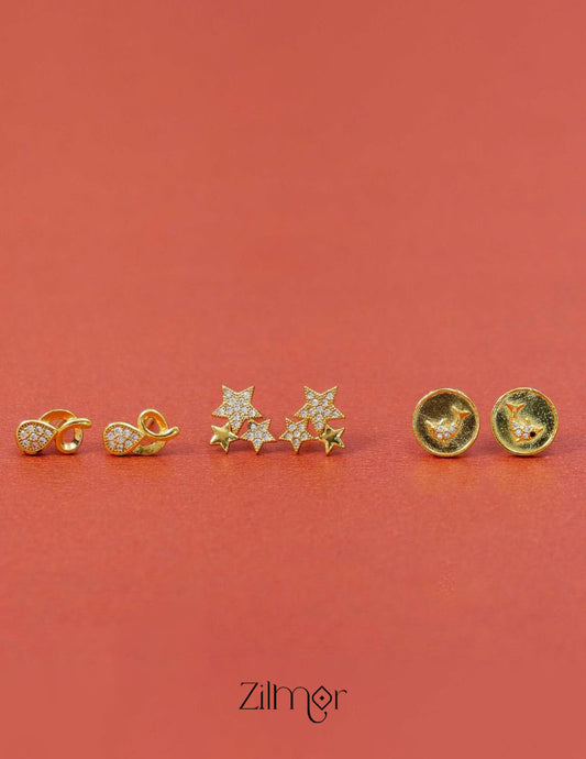 KJ101197 - Combo stud Earrings (Gold Toned) 2-Zilmor
