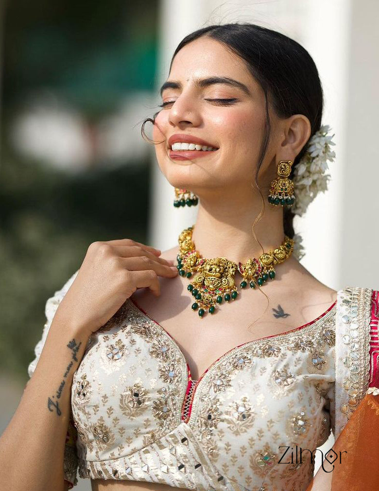 KK101203 - Antique Temple Choker  Necklace set 4-Zilmor