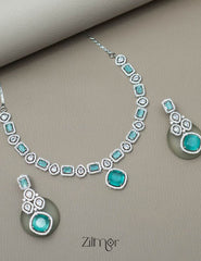 KL101377 - AD Necklace with matching Earrings 1-Zilmor
