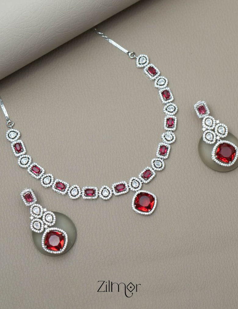 KL101377 - AD Necklace with matching Earrings 3-Zilmor
