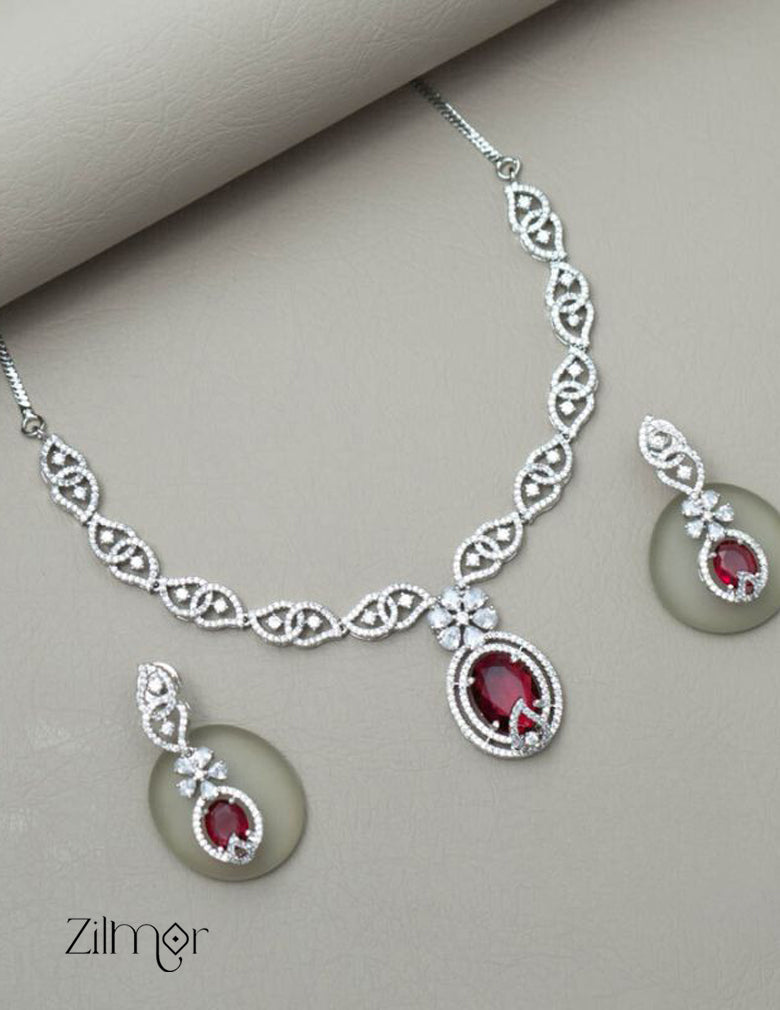 KL101378 - AD Necklace with matching Earrings 3-Zilmor