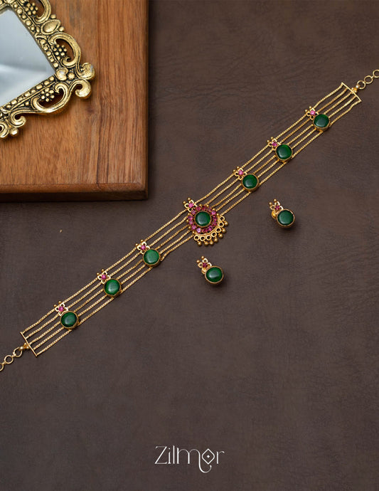 KO101505 - Gold Plated Round Palakka Choker Earring Set