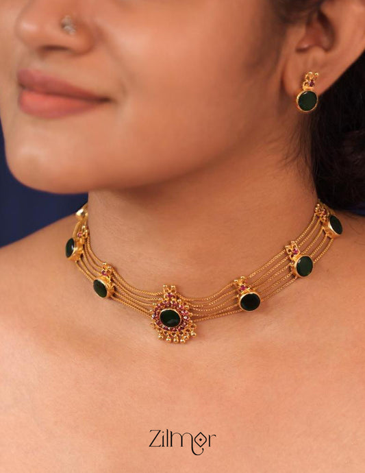KO101505 - Gold Plated Round Palakka Choker Earring Set