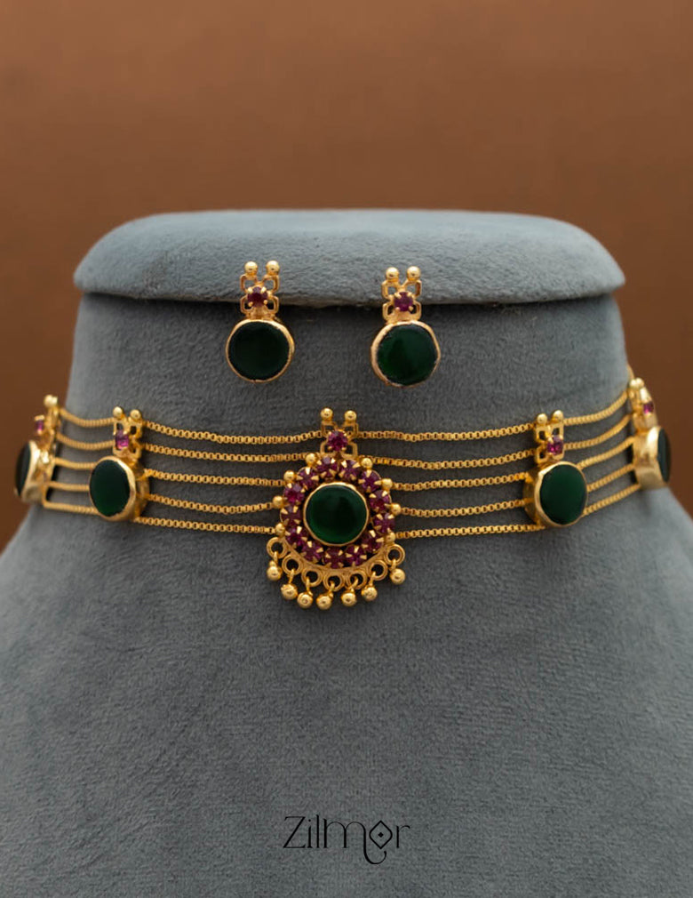 KO101505 - Gold Plated Round Palakka Choker Earring Set 4-Zilmor