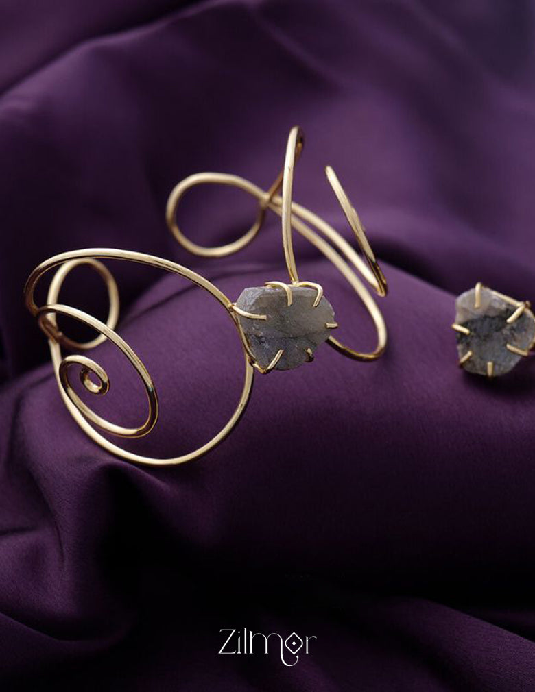 KR200132 - Adjustable Natural Stone Bangle with matching Ring 6-Zilmor