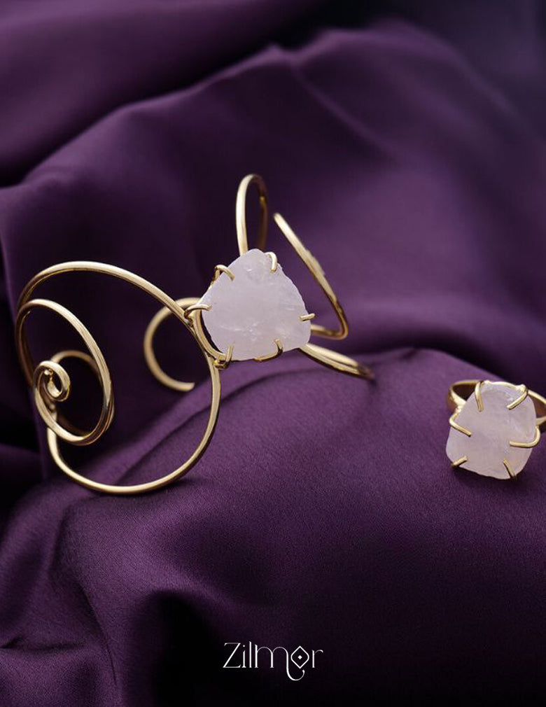 KR200132 - Adjustable Natural Stone Bangle with matching Ring 3-Zilmor