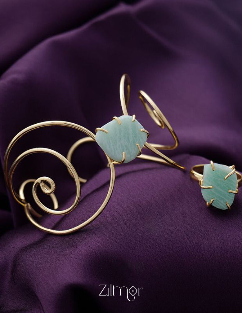 KR200132 - Adjustable Natural Stone Bangle with matching Ring 4-Zilmor