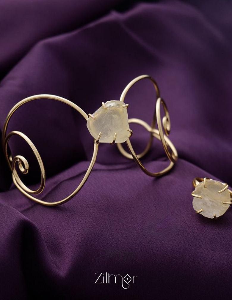 KR200132 - Adjustable Natural Stone Bangle with matching Ring 5-Zilmor