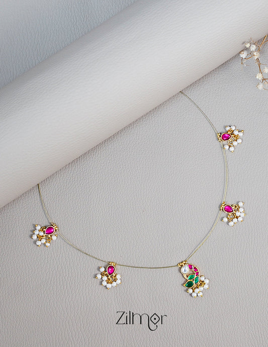 KS1011114- Kemp Pendant Pearl Semi precious Stone Hanging Invisible Necklace