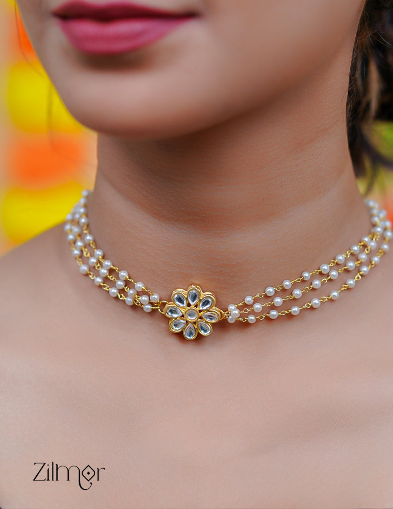 KS1011128 - Pearl Layer Kundan Pendant  Necklace Earrings Set 6-Zilmor