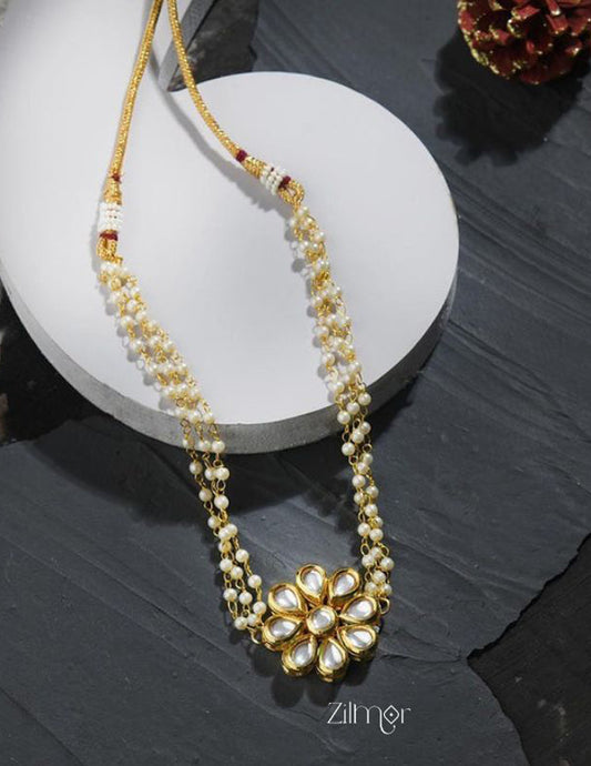 KS1011128 - Pearl Layer Kundan Pendant  Necklace Earrings Set