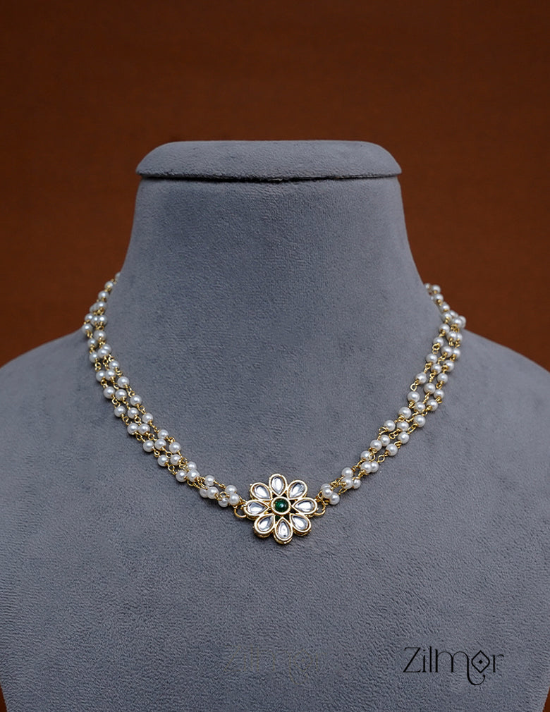 KS1011128 - Pearl Layer Kundan Pendant  Necklace Earrings Set