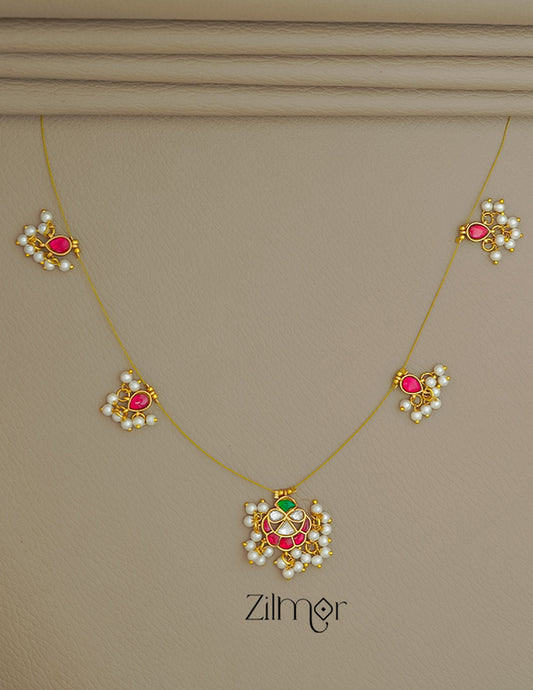 KS1011359- Kemp Pendant Pearl Semi precious Stone Hanging Invisible Necklace