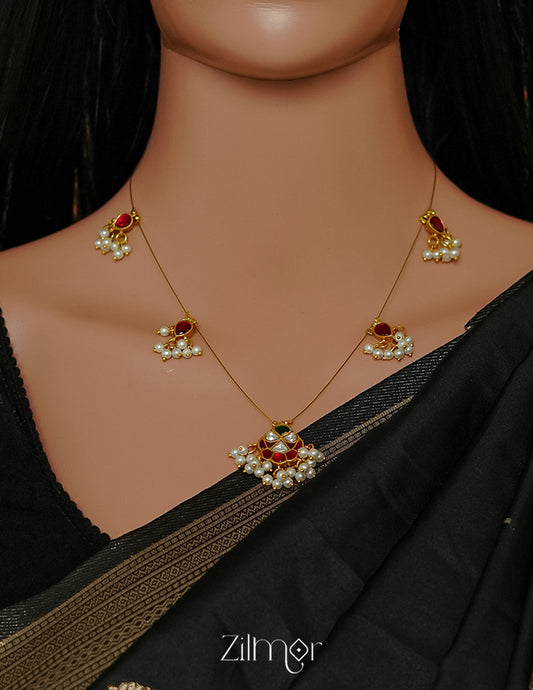 KS1011359- Kemp Pendant Pearl Semi precious Stone Hanging Invisible Necklace