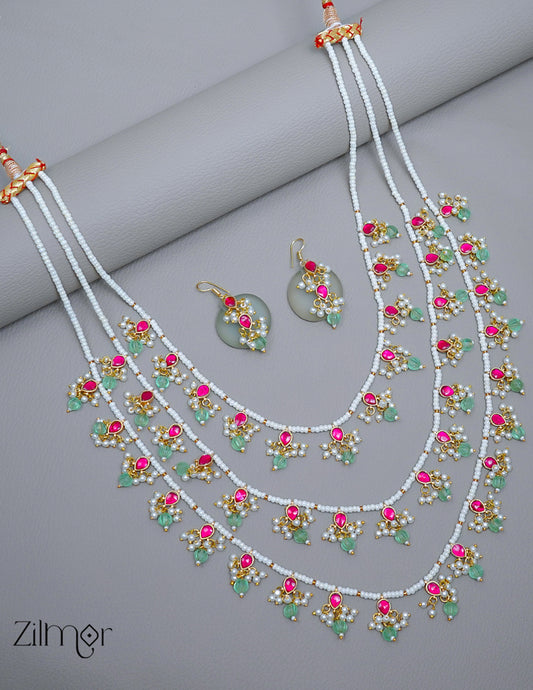 KS1011571 -  Pearl Triple Layered Necklace Earrings Set