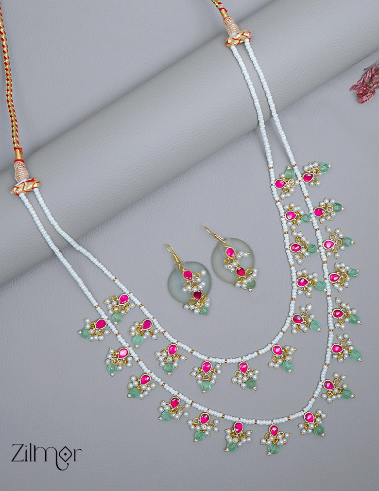 KS1011572-  Pearl  Double Layered Necklace Earrings Set