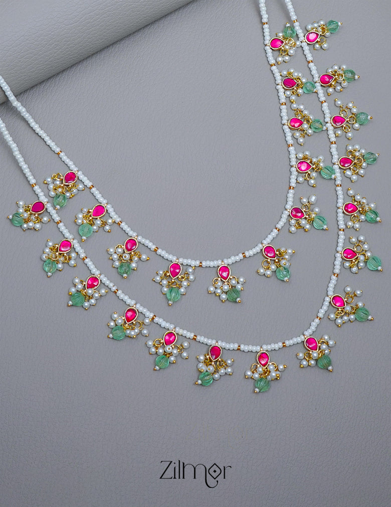 KS1011572-  Pearl  Double Layered Necklace Earrings Set