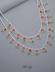 KS1011572-  Pearl  Double Layered Necklace Earrings Set