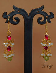 KS1011572-  Pearl  Double Layered Necklace Earrings Set