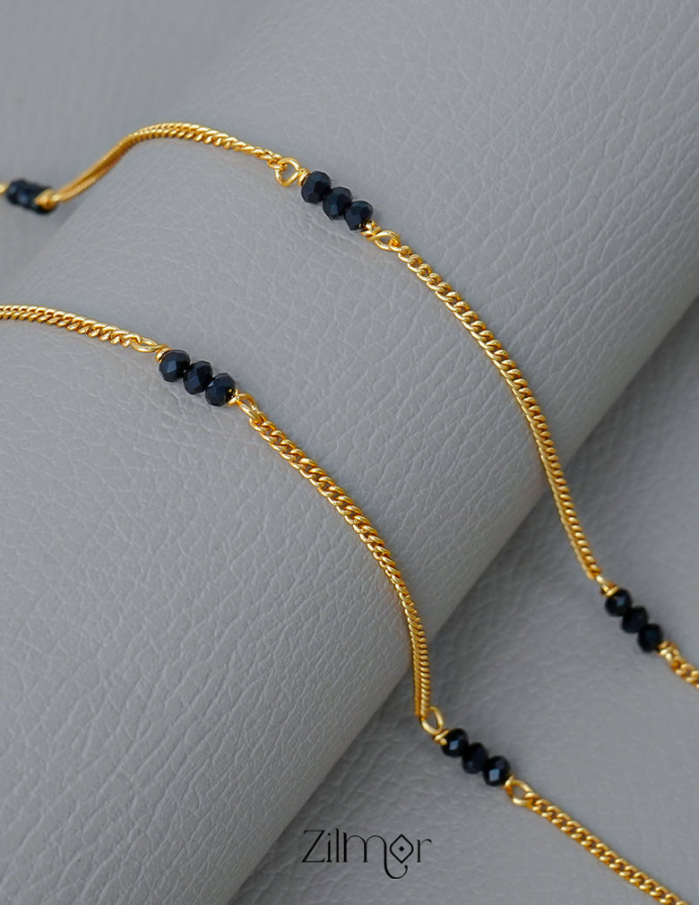 KT1011131 - Gold Toned Black bead pair Anklet 1-Zilmor