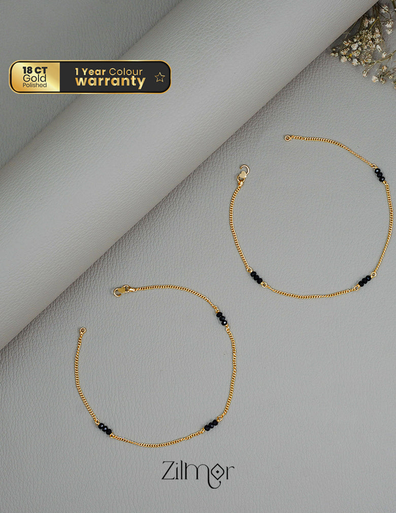 KT1011131 - Gold Toned Black bead pair Anklet 2-Zilmor