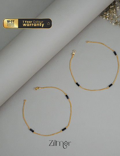 KT1011131 - Gold Toned Black bead pair Anklet 2-Zilmor