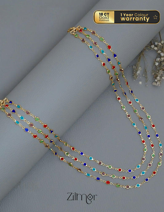 KT1011150 - Gold Tone Semi Precious stone Layered Short Necklace