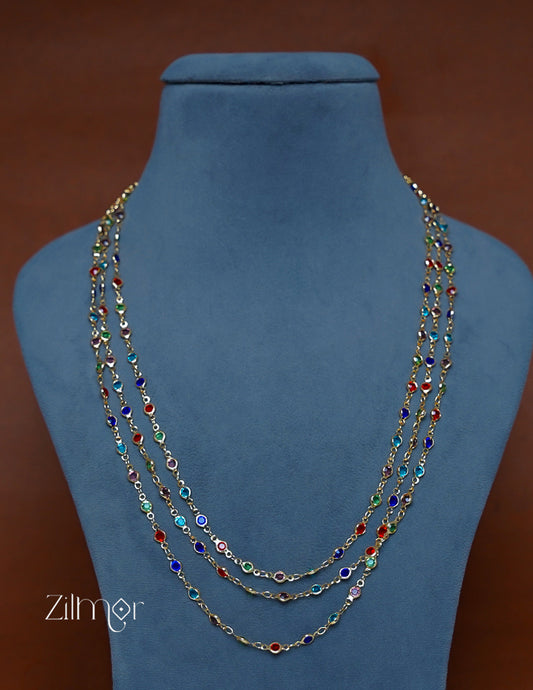 KT1011150 - Gold Tone Semi Precious stone Layered Short Necklace