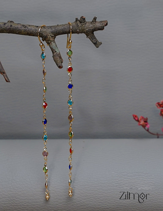 KT1011153 -Gold Semi Precious Stone Long Earrings