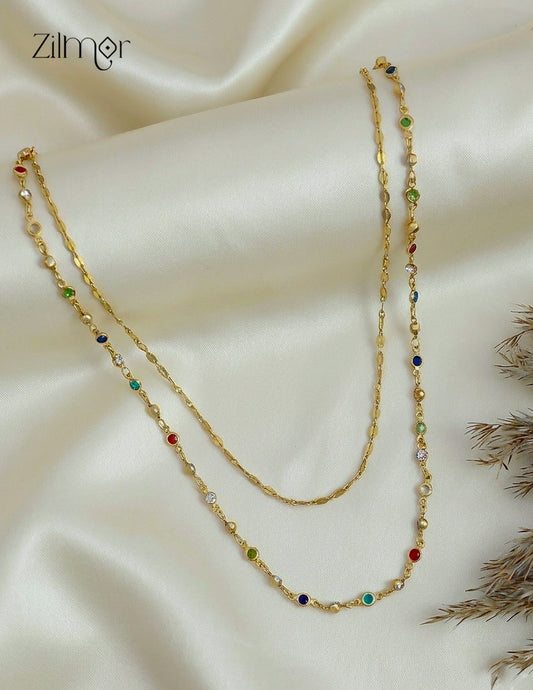 KT1011544 - Gold Tone Semi Precious stone Layered Necklace