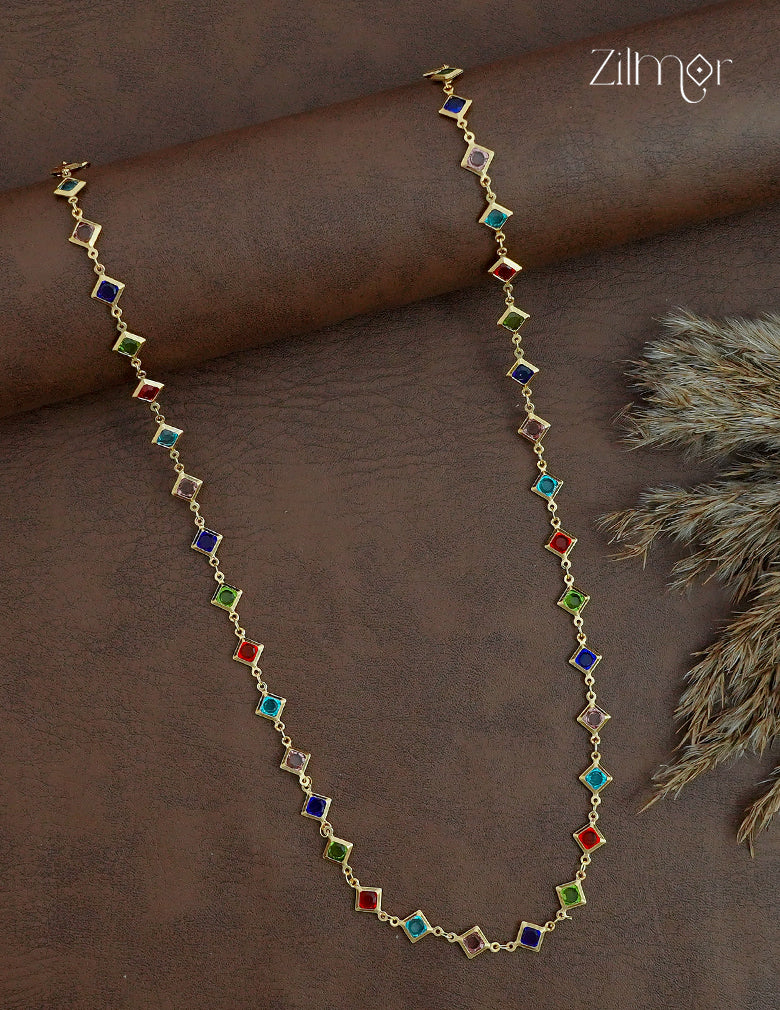KT1011644 - 18k Gold Plated Semi Precious  multicolor Stone  Long Necklace
