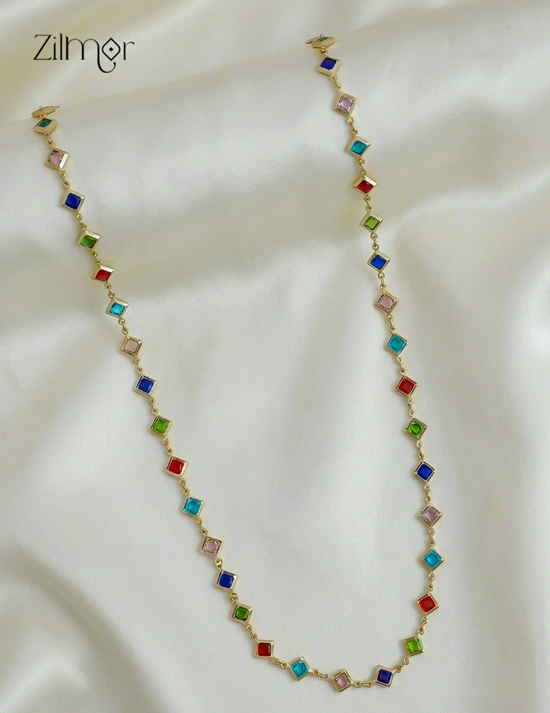 KT1011644 - 18k Gold Plated Semi Precious  multicolor Stone  Long Necklace