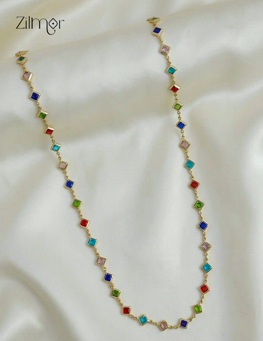 KT1011644 - 18k Gold Plated Semi Precious  multicolor Stone  Long Necklace