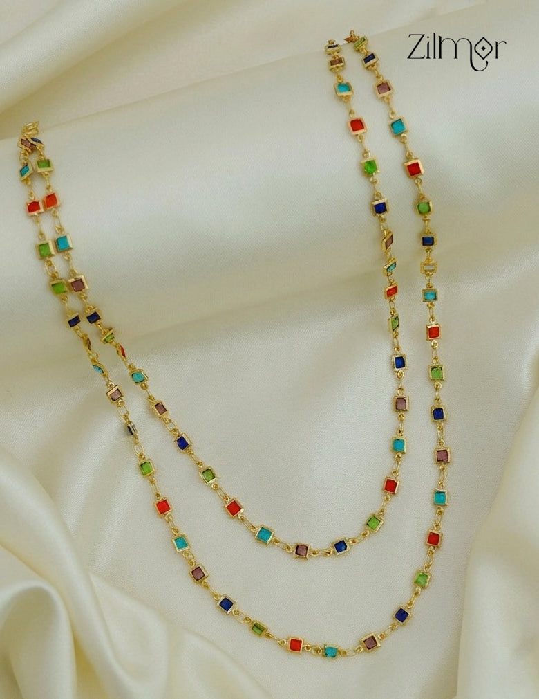KT1011678 - Semi Precious Stone double layer Long Necklace (color option)