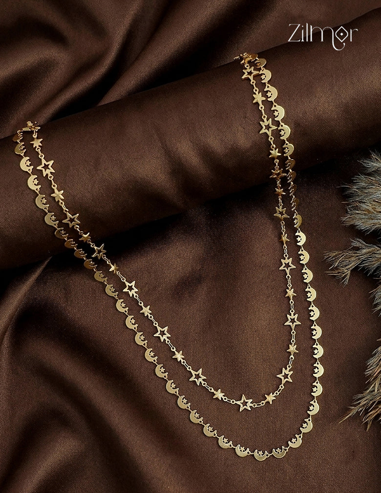 KT1011695- Gold Plated Double Layered Star Moon Necklace