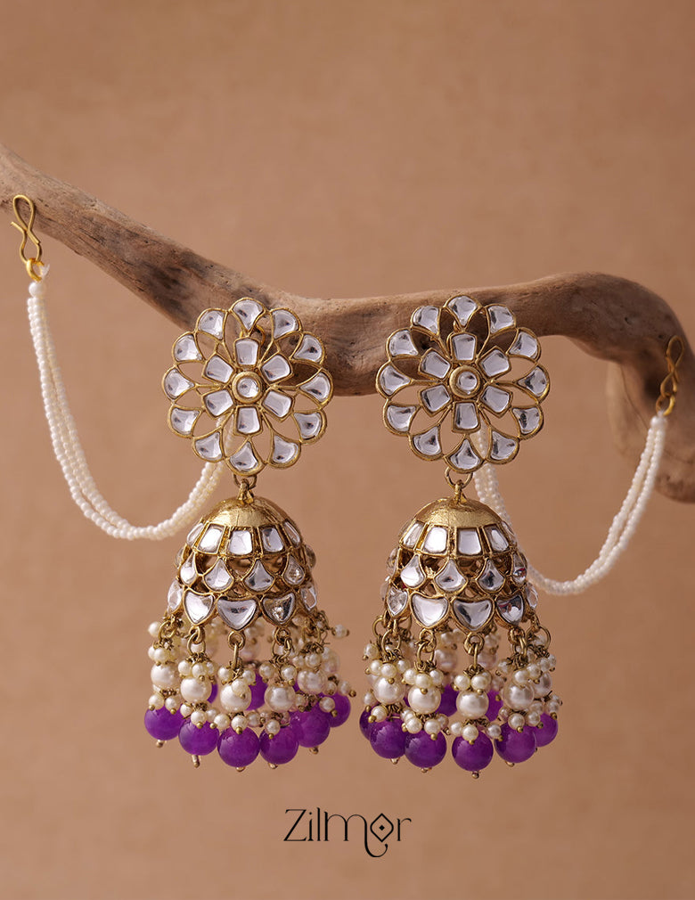KV200122 - Big kundan jhumka with earchain 2-Zilmor