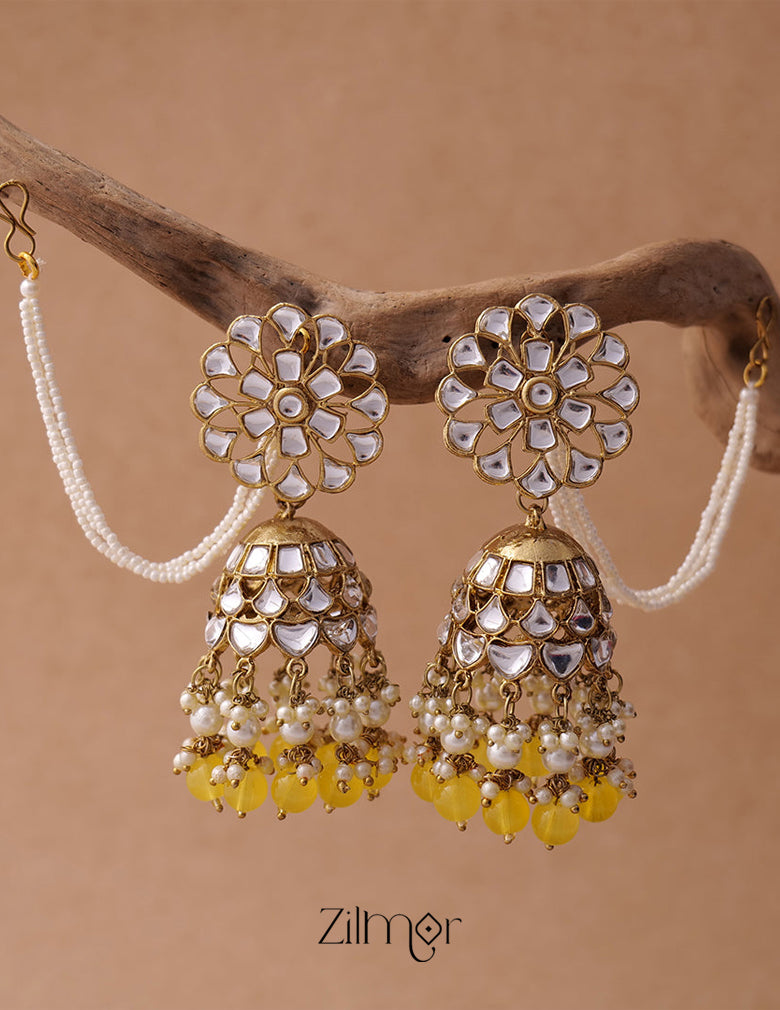 KV200122 - Big kundan jhumka with earchain 3-Zilmor