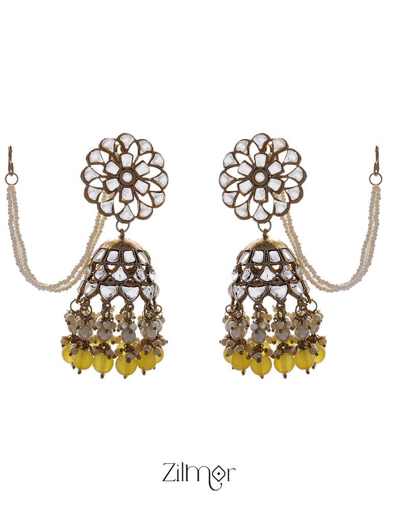 KV200122 - Big kundan jhumka with earchain 4-Zilmor