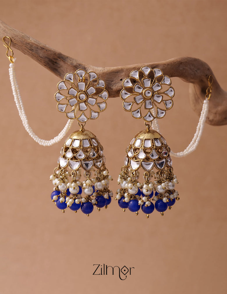 KV200122 - Big kundan jhumka with earchain 5-Zilmor