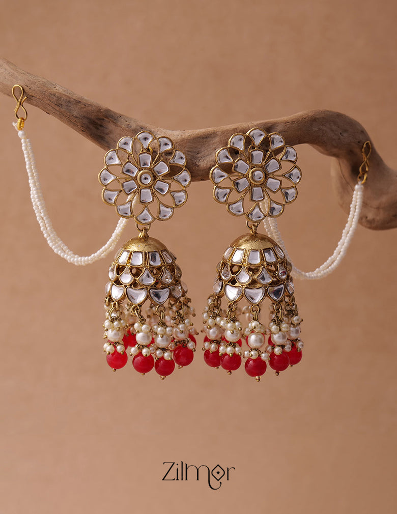 KV200122 - Big kundan jhumka with earchain 6-Zilmor