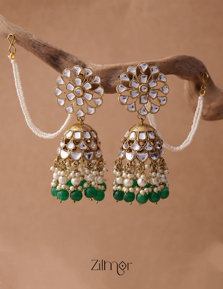 KV200122 - Big kundan jhumka with earchain 7-Zilmor