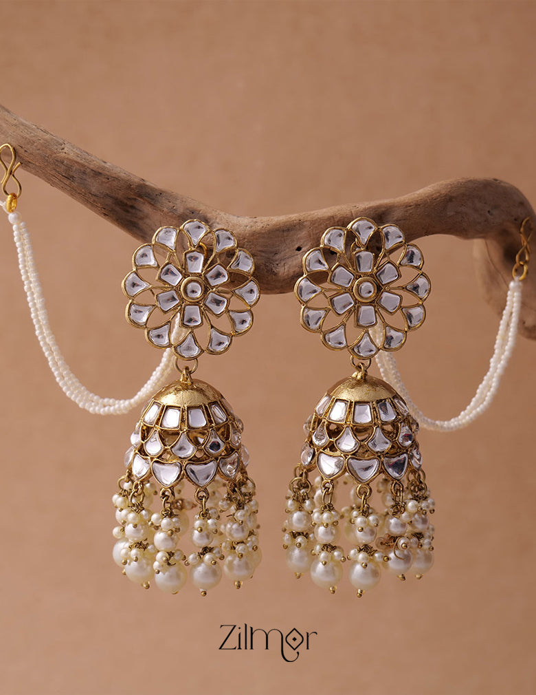 KV200122 - Big kundan jhumka with earchain 8-Zilmor
