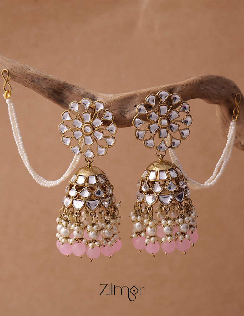 KV200122 - Big kundan jhumka with earchain 9-Zilmor