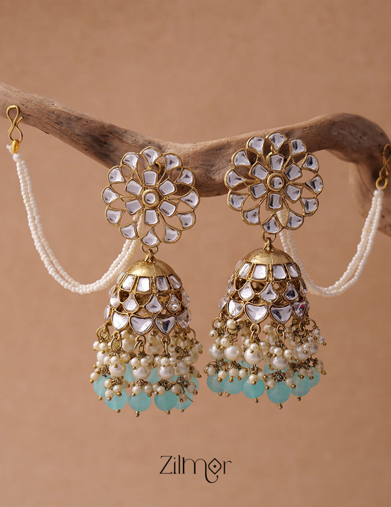 KV200122 - Big kundan jhumka with earchain 10-Zilmor