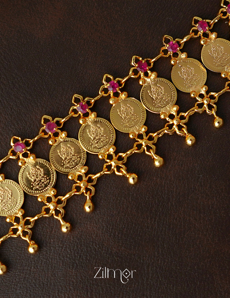 KY1011133-Goldtone Lakshmi coin bridal Choker Necklace