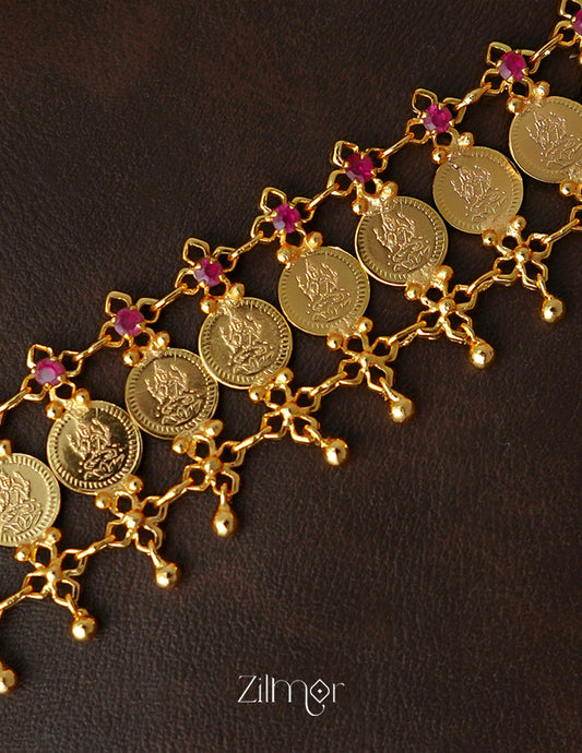 KY1011133-Goldtone Lakshmi coin bridal Choker Necklace