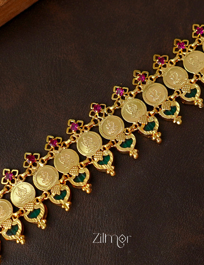 KY1011322 - Gold Plated Lakshmi coin with Palakka Bridal Choker Necklace 2-Zilmor