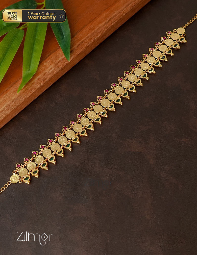 KY1011322 - Gold Plated Lakshmi coin with Palakka Bridal Choker Necklace 1-Zilmor