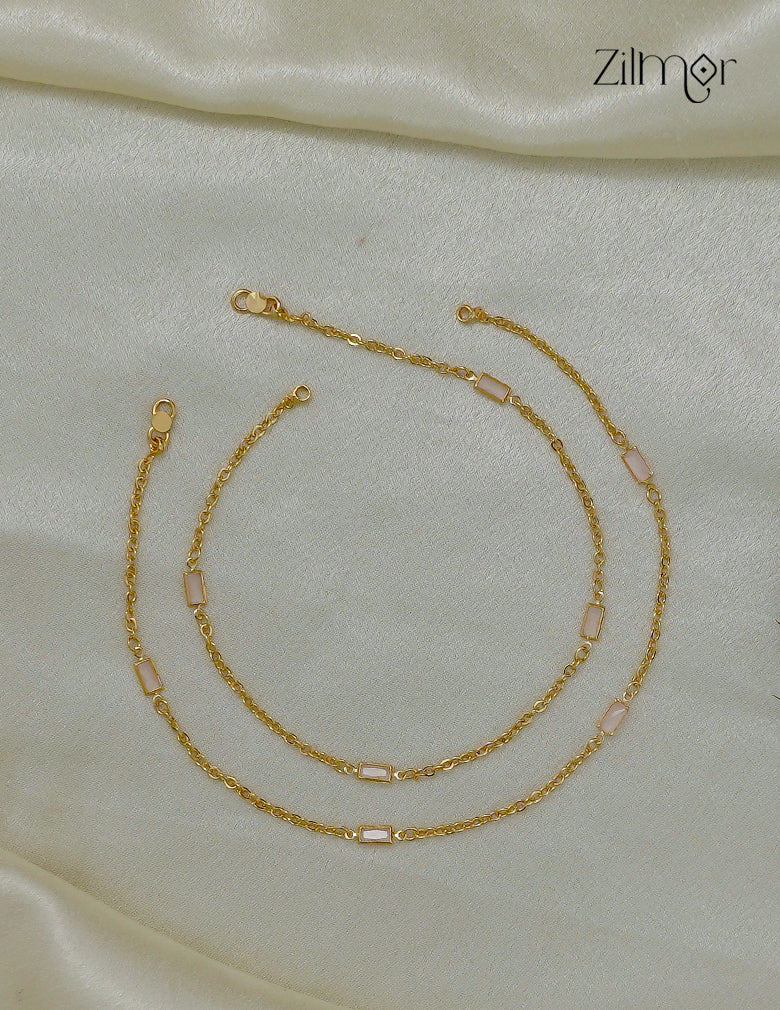 KY1012775 18K Gold Toned Semi Precious Stone Pair Anklet
